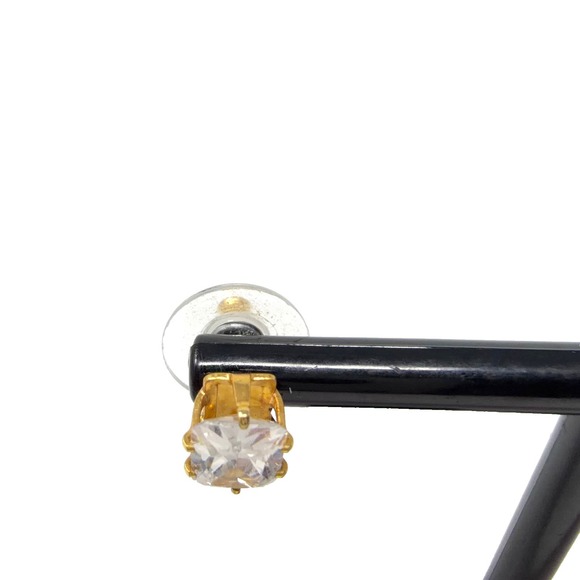 Gold Tone Cubic Zirconia Stud Earrings Square Cut Clear - Picture 3 of 8